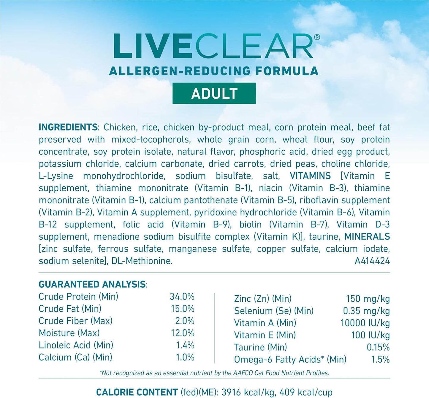 Liveclear Allergen-Reducing Cat Food Dry Formula with Real Chicken as the Number One Ingredient - 6.3 Lb. Bag