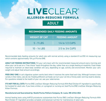 Liveclear Allergen-Reducing Cat Food Dry Formula with Real Chicken as the Number One Ingredient - 6.3 Lb. Bag